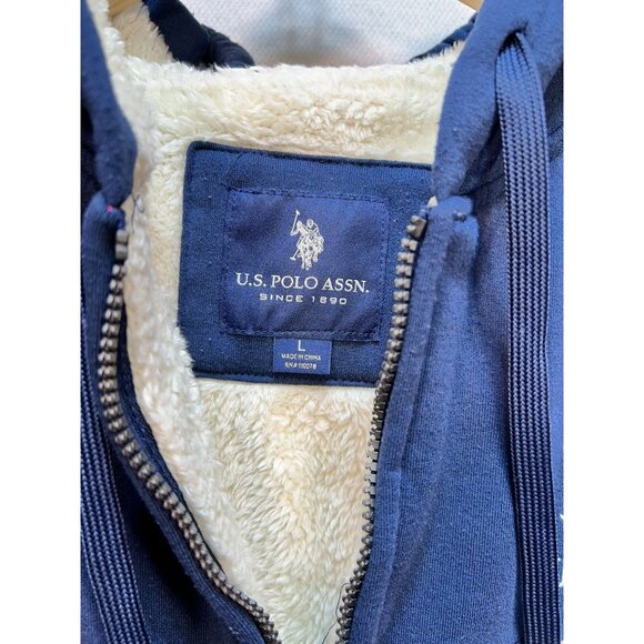 U.S. POLO ASSN. Men's Wordmark Pullover Hoodie Stretch Sz L Red Blue Long Sleeve - Picture 6 of 15